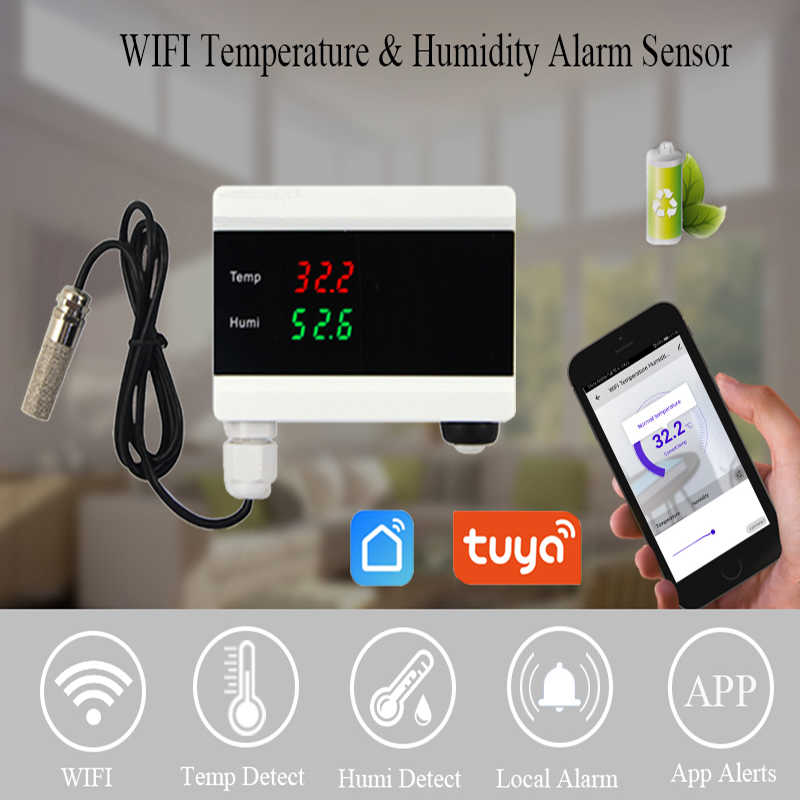 For Tuya Android App WIFI Smart Thermometer &Hygrometer Detector Home Digital Display Alert Temperature Humidity Alarm Sensor